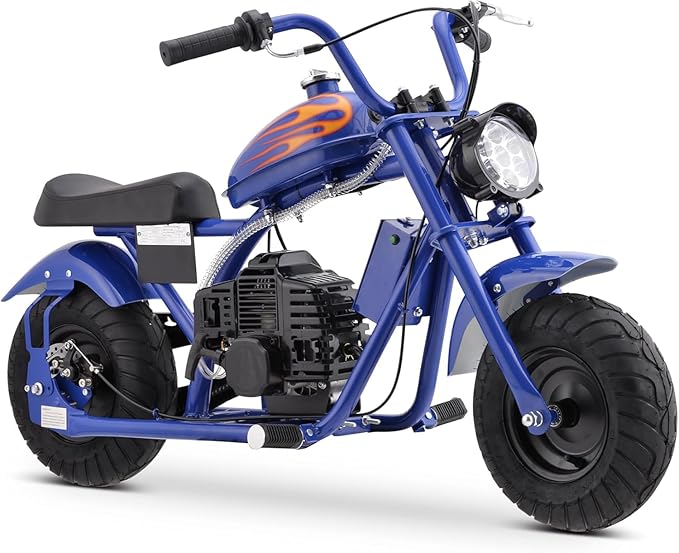 Gas Mini Chopper Bike, DB004 Model 49.4 CC 2-Stroke Dirt Bike with Big Headlight, Premium Tire, Metal Frame, Disc Brakes, Max Load 165Lbs, Up to 20Mph, EPA Approved-StrideForce Fitness