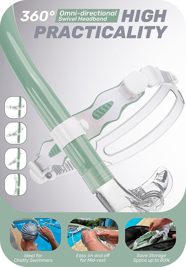 CAPAS Training Swim Snorkel for Lap Swimming, Swivel Headband Ultimate Fit Center-Mount Swimmers Snorkel with Liquid Silicone Mouthpiece Adjustable Strap, Designed for Adult Men Women-StrideForce Fitness
