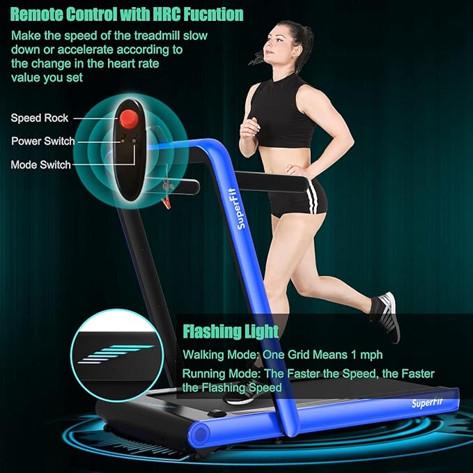 GYMAX Walking Pad, 4.75HP Under Desk Treadmill with LED Touch Screen, App Control, Built-in Speaker & Handle, 2 in 1 Folding Compact Portable Treadmill for Home Small Space-StrideForce Fitness