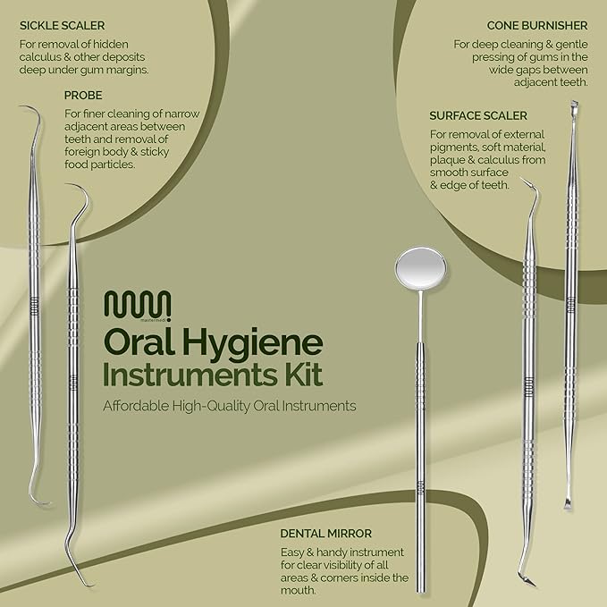 6 Pack Dental Tools Teeth Cleaning Kit, Plaque Tartar Remover for Teeth and Oral Care for Adults, Kids and Pets, Includes Tongue Scraper, Mirror, Probe, 100% Stainless Steel Dental Kit with Case