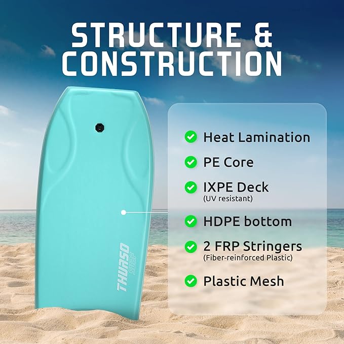 THURSO SURF 42'' Body Boards for Beach Pool Lightweight PE Core IXPE Deck HDPE Bottom FRP Stringers High Performance Body Board with Double Swivel Surf Leash and Bodyboard Bag Lightning-StrideForce Fitness