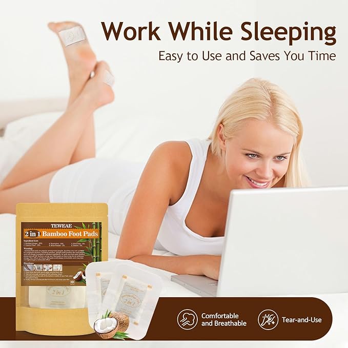 2 in 1 Foot Pads, Tear and Use Pure Bamboo Vinegar Coconut Foot Pads, Bigger Adhesive ''Stay in Place'' Goodnight Pads (10Pads)-StrideForce Fitness