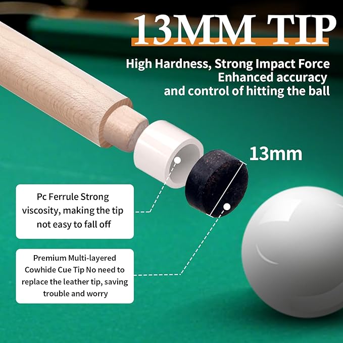 Kmise Pool Cue Stick Set, Canadian Maple 58 Inch 18 19 20 21oz 13mm Tips, New Upgraded Irish Linen Wire Grip Billiard Table Cues Sticks, 4 Colors Optional, W/Chalk, Gloves for Bar Professional Adults-StrideForce Fitness