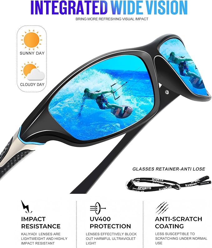 KALIYADI Polarized Sunglasses-Men Sports Sunglassses: Mens Sunglasses with UV Protection for Fishing Driving Cycling Running-StrideForce Fitness