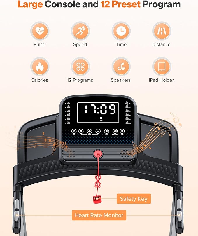 Folding Treadmill with Incline, 3.0 HP Quiet Treadmills for Home, 350 lbs Weight Capacity & 7.6 MPH, Incline Treadmill with Pulse Sensor and Bluetooth Speaker, Wide Belt, App, LED Display-StrideForce Fitness