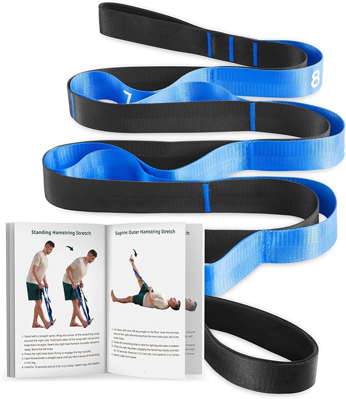 Trideer Stretching Strap for Physical Therapy, Non-Elastic Yoga Straps for Stretching with 10 Loops, Durable Nylon Stretch Bands for Exercise, Pilates, Gymnastics, Leg Stretcher with Guidance and Drawstring Bag-StrideForce Fitness