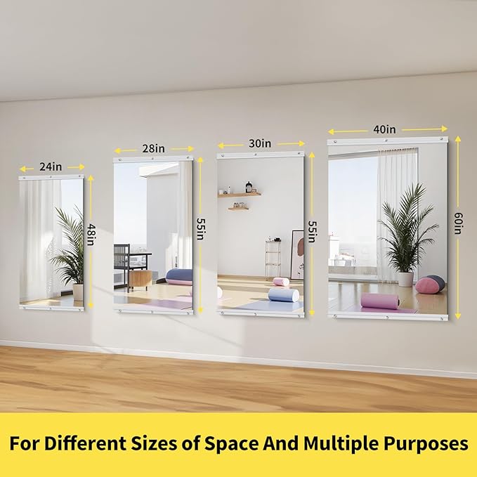 Home Gym Mirror - 48x24 Inch, 2PCS Frameless Tempered Glass Full Body Mirror for Wall Mount - Ideal for Yoga, Workout, Bedroom, Dance Studio (Silver)-StrideForce Fitness