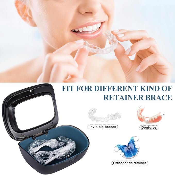 Double Layer Aligner Case Retainer Case With Mirror, Retainer Holder With Remover Tool And Cleaning Brush With Vent Holes Compatible With Aligner Case, Retainer Case,Orthodontic Supplies Case