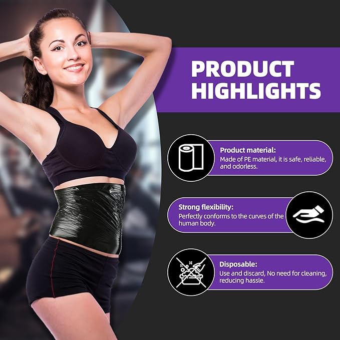 60 Meters Black Osmotic Plastic Body Wrap,Workout & Sweat Enhancer Stomach Film Body Applicator Power Wrap,DIY Sauna Wrap(1 Rolls)-StrideForce Fitness