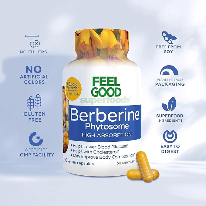 Berberine - High Absorption - 2200mg Equivalent - Herbal Supplement - Lower Blood Glucose - Helps Cholesterol - 60 Capsules-StrideForce Fitness