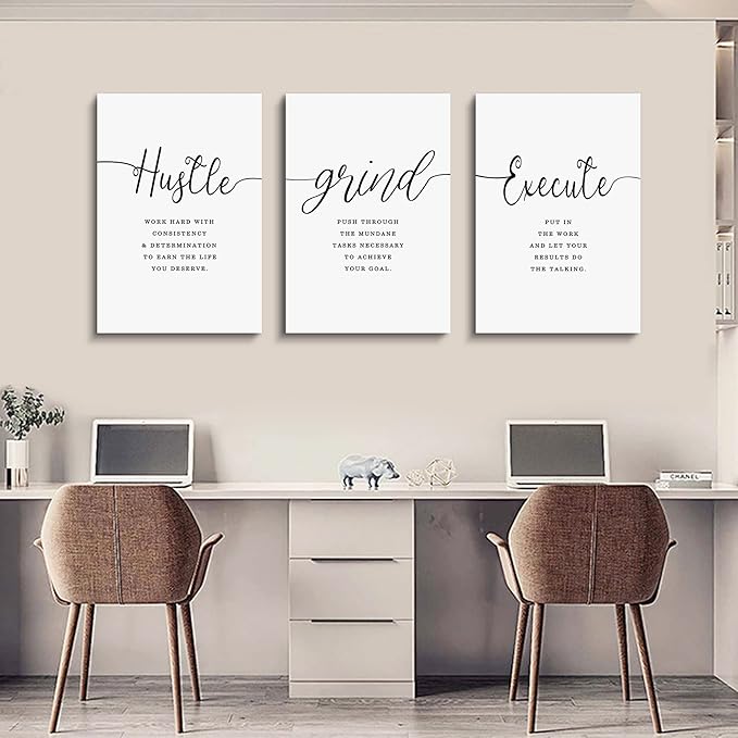 Canvas Grind Quote, Hustle Grind Execute, Inspirational Print, Office Wall Art, Large Poster, Motivational Wall Art, Office Decor Set of 3 Prints (16x24in x 3pcs)-StrideForce Fitness