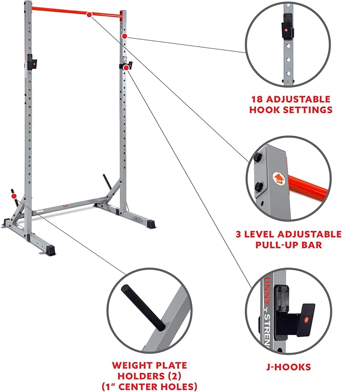 Sunny Health & Fitness Multifunctional Strength Training Home Gym – Complete Workout Equipment with Training Attachments, Optional Squat Stand, Power Rack Cage, Adjustable Incline Bench-StrideForce Fitness