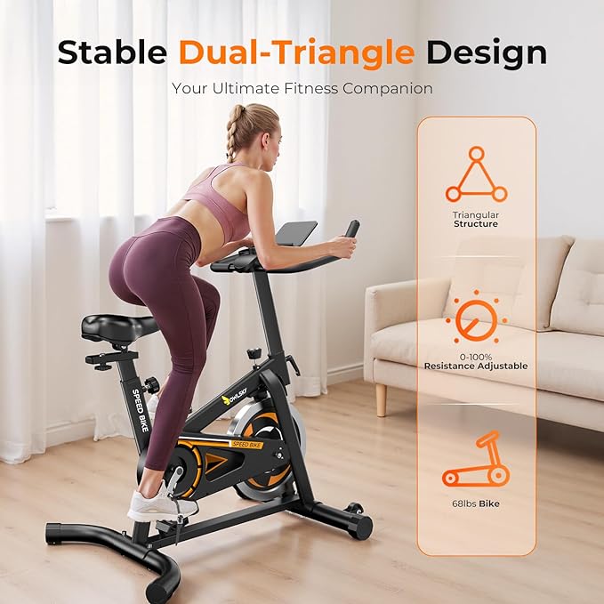 OWLSKY Exercise Bike with APP, Magnetic Resistance Indoor Cycling Bike, 300 lbs Capacity Quiet Stationary Bike for Home Gym Cardio Workout, Adjustable Seat & Tablet Holder-StrideForce Fitness