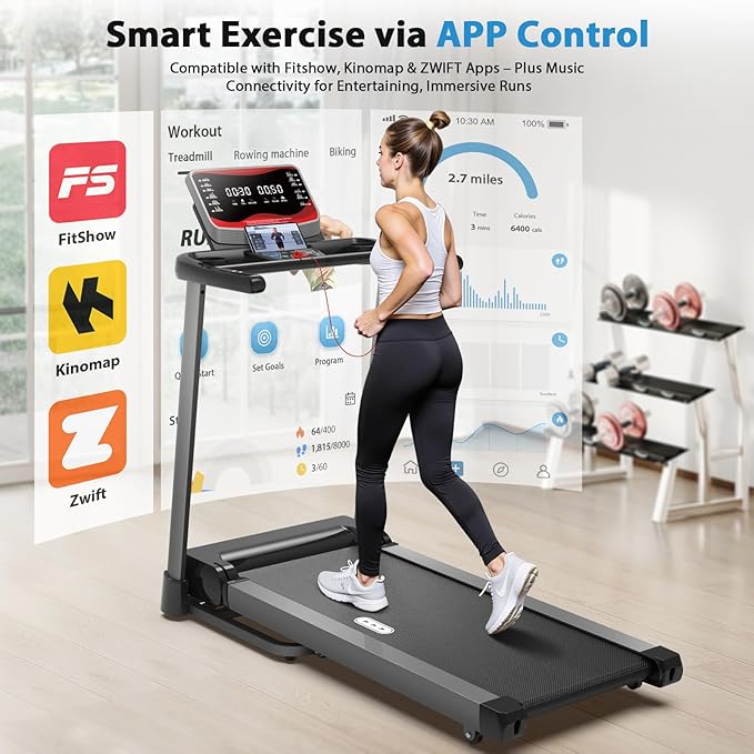 CIIHI Treadmill with Auto Incline - 400 LBS Capacity 15% Auto Incline Treadmill for Home - 0.5-12 MPH Foldable Running Machine with 47.2”x18.1” Belt, APP, Speaker, Speed & Incline Quick Button-StrideForce Fitness