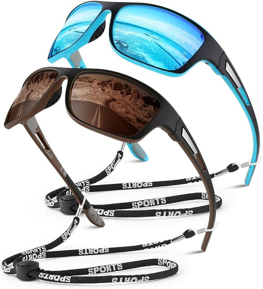 Polarized Sports Sunglasses for Men Women,Fishing Driving Rectangular Goggles UV400 Protection-StrideForce Fitness