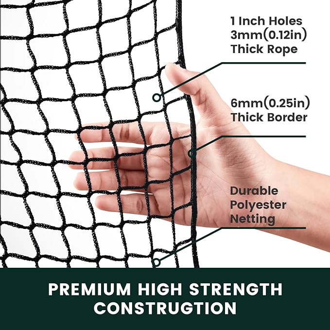 Sports Netting,Hitting Net with 33Feet Nylon Rope for Golf, Baseball, Hockey, Soccer, LAX and More-StrideForce Fitness