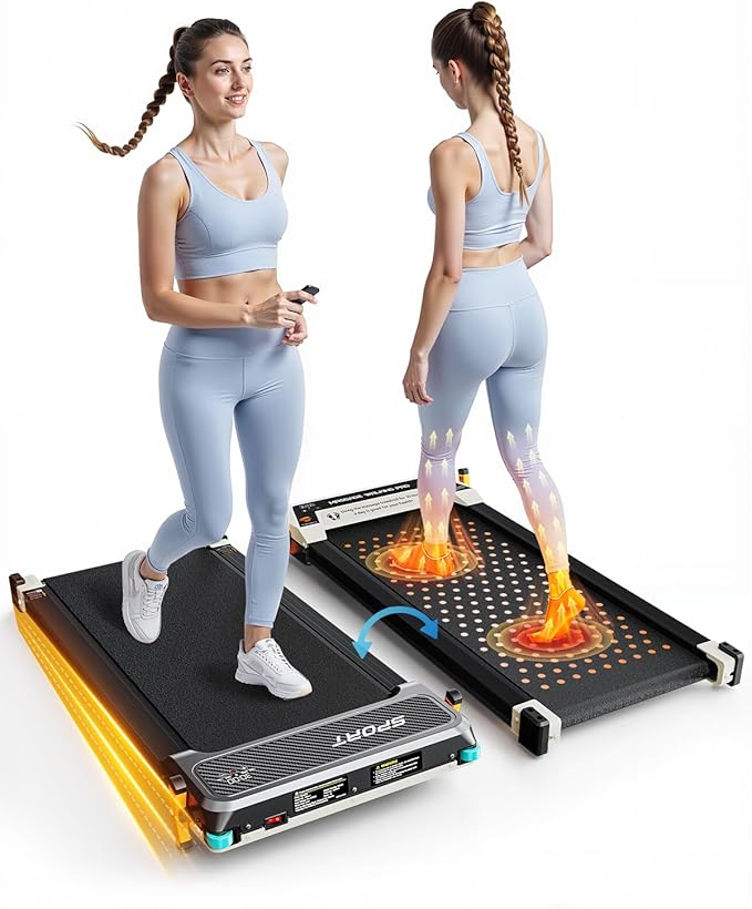 FUNRAY Versatile Walking Pad Treadmill with Incline - Dual-Sided Under Desk Treadmill with Foot Massage,2 in 1 Walking Machine for Home/Office with 330LBS Weight Capacity-StrideForce Fitness
