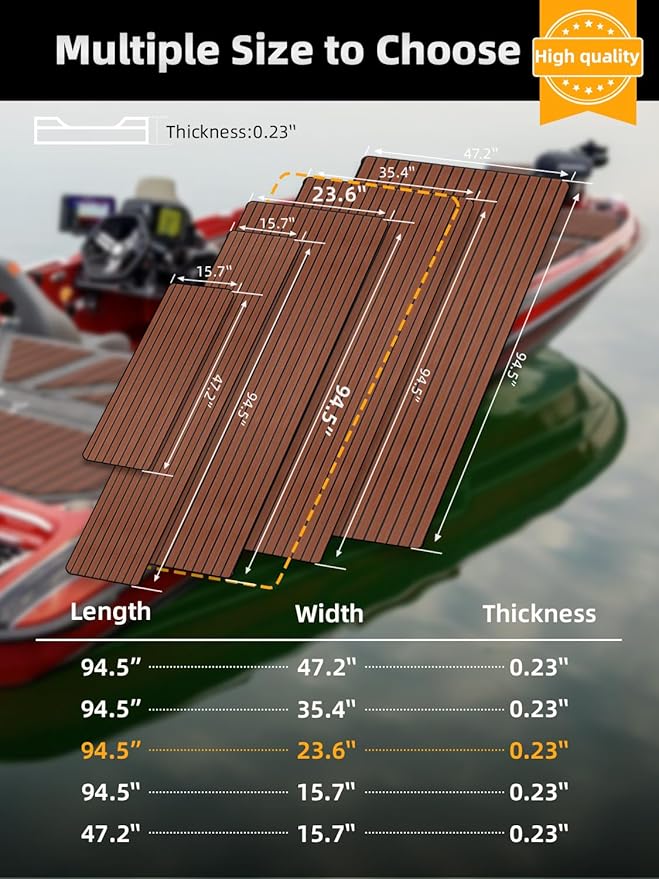 FOCEAN Boat Flooring EVA Foam Boat Decking Faux Teak Marine Flooring Boat Mat Boat Carpet Sheet for Motorboat RV Yacht Kayak Surfboard, 94.5"x 47.2"/35.4"/23.6"/15.7"-StrideForce Fitness