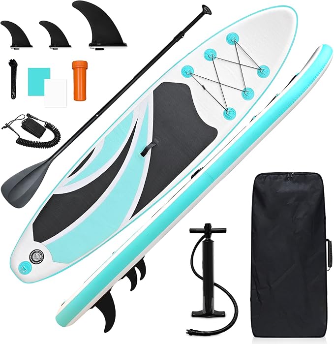10' Inflatable Stand Up Paddle Board, Ultra-Light Wide Yoga Board for All Skill Levels with Premium SUP Paddleboard Accessories, 84L Waterproof Bag, Non-Slip Comfort Deck for Youth & Adults-StrideForce Fitness