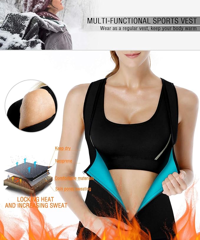 NonEcho Women Sauna Sweat Suit Sleeve Spa Cami Hot Neoprene Slimming Workout Vest Body Shaper Waist Trainer Top-StrideForce Fitness