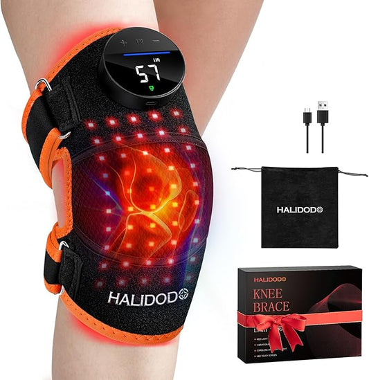 HALIDODO Red Light Therapy Knee Brace, Knee Massager with 4 Vibration Areas, Wireless Rechargeable Controller, 660nm & 850nm Red Light Therapy Heated Device for Knee/Joint/Elbow/Shoulder Pain Relief-StrideForce Fitness