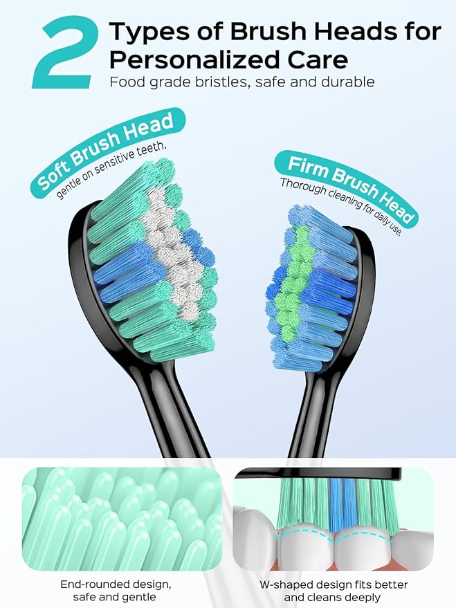 COSLUS Sonic Electric Toothbrush for Adults: 47000 VPM for Deep Cleaning & Whitening with Travel Case - 5 Modes for Sensitive Teeth & Braces, Wireless Charging, 6 Brush Heads, Black & Green (2PCS)