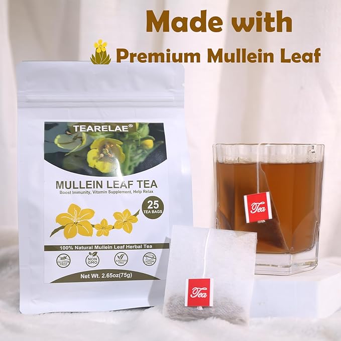 TEARELAE - Mullein Tea Bags For Lungs - 2.65 oz/75g (3g X 25 Bags) - 100% Pure Natural Premium Mullein Leaf Tea - Non-GMO - Caffeine-free - Good For Respiratory System-StrideForce Fitness