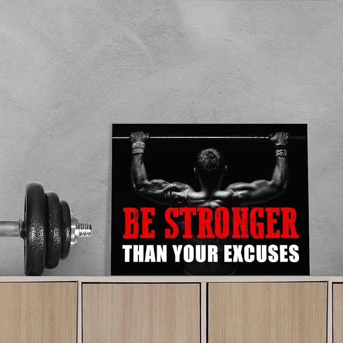 Inspirational Gym Wall Decor,Fitness Quotes Wall Art,Be Stronger Than Your Excuses Canvas Wall Decor for Home Gym-StrideForce Fitness