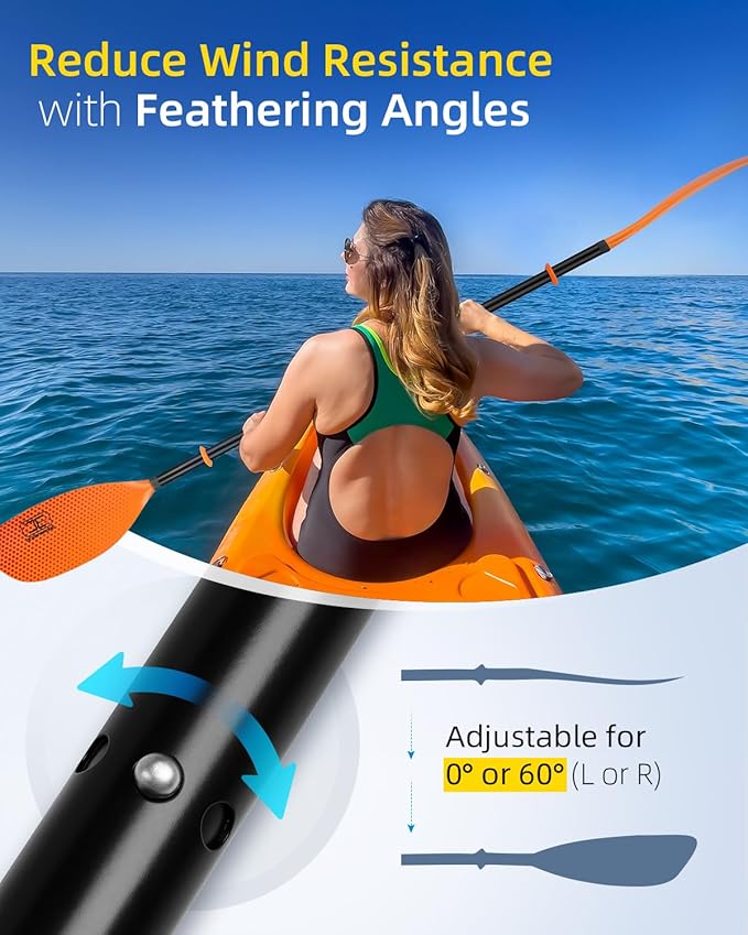 OCEANBROAD Kayak Paddle 86in/218cm, 90.5in/230cm Alloy Shaft 2-Piece Floatable Kayak Oar for Kayaking Canoeing Boating-StrideForce Fitness
