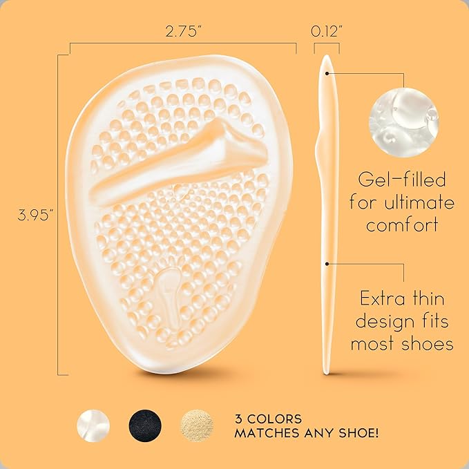 Walkize Metatarsal Pads Women | Heel Inserts for Women | Ball of Foot Cushions (2 Pairs Foot Pads) All Day Pain Relief and Comfort One Size Fits Shoe Inserts (Clear)-StrideForce Fitness