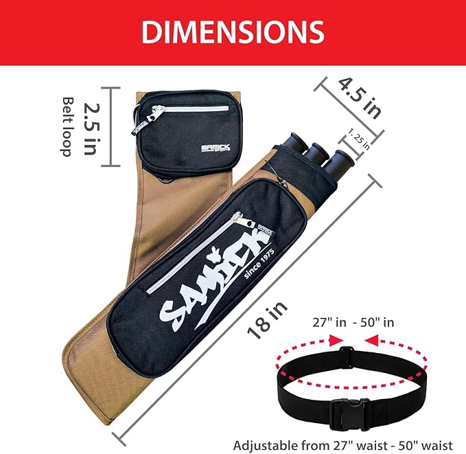 Archery Arrow Quiver - Adjustable Waist Hanged Quiver with 3 Removable Tubes & Pockets for Archery Arrows Case & Equipment - Ideal for Hunting & Target Practice - Right Handed Only-StrideForce Fitness