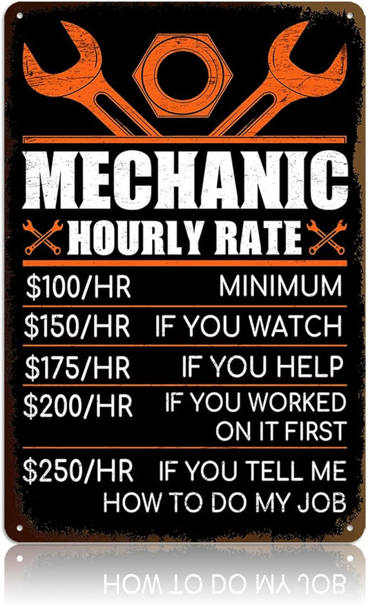 Mechanic Gifts for Men - Garage Metal Tin Signs Vintage Car Shop Accessories Decor Mechanic Hourly Rate Metal Sign 8x12 Inch-StrideForce Fitness