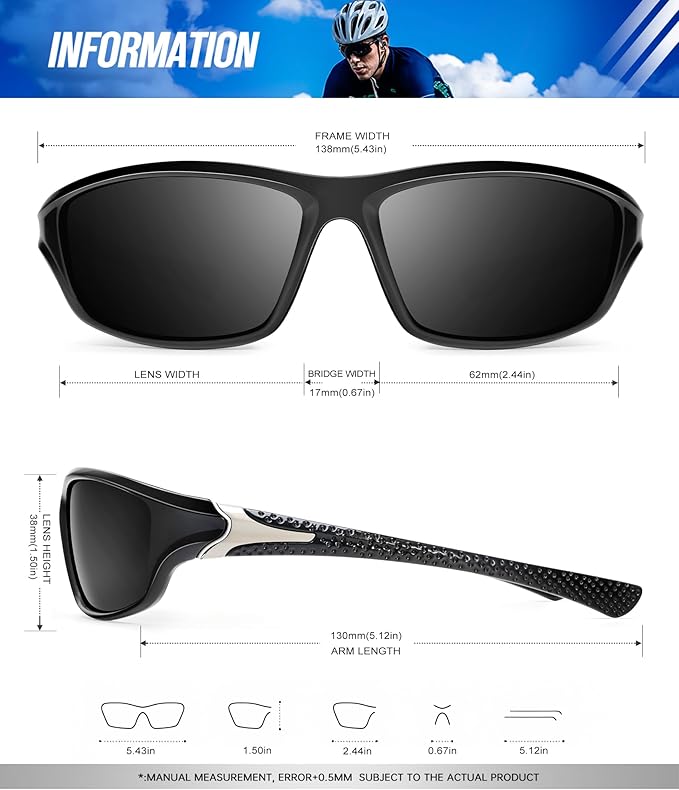 KALIYADI Polarized Sunglasses-Men Sports Sunglassses: Mens Sunglasses with UV Protection for Fishing Driving Cycling Running-StrideForce Fitness