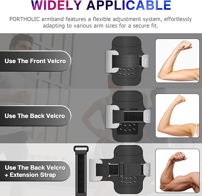 PORTHOLIC 2025 Running Armband Water Resistant Sports Phone Holder Case with Extension Strap, Key Card Slot Up to 6.9" Phone for iPhone 17/16/15/14/13 Plus Air Pro Max XR/XS, Galaxy S25/24/S10-StrideForce Fitness