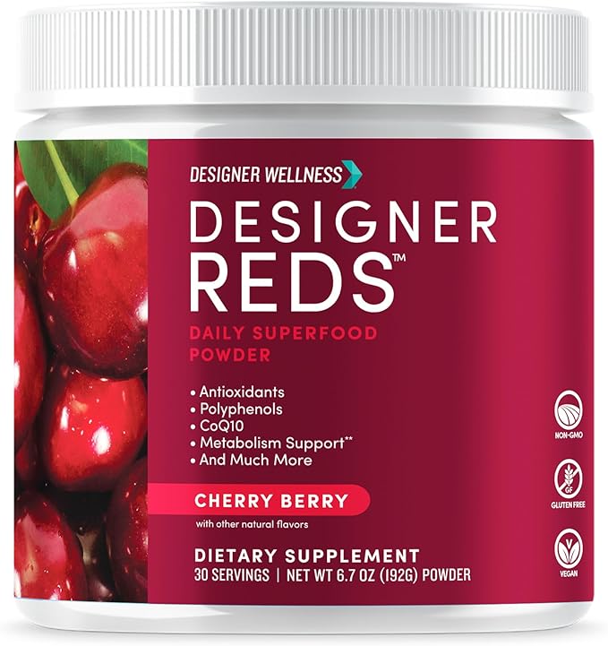 Designer Wellness, Designer Reds, Daily Superfood Powder with Beet Root, Support for Energy, Stress, Immune Health, Heart Health, and Digestive Health, Cherry Berry, 30 Servings-StrideForce Fitness
