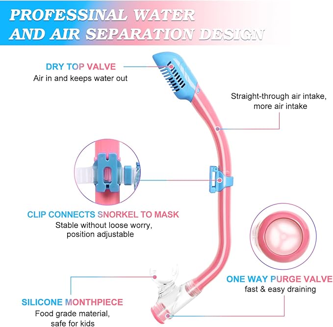 Kids Mask Fins Snorkel Set, Dry Top Snorkeling Gear for Kids Youth Boys Girls Junior Age 5-15 Tempered Glass Snorkel Mask Set Panoramic View Snorkeling Packages-StrideForce Fitness