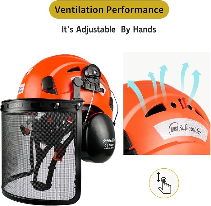 Forestry Safety Helmet with Build-in Visor Mesh Face Shield Ear Muffs 4 in 1 Chainsaw Safety Hard Hats-StrideForce Fitness