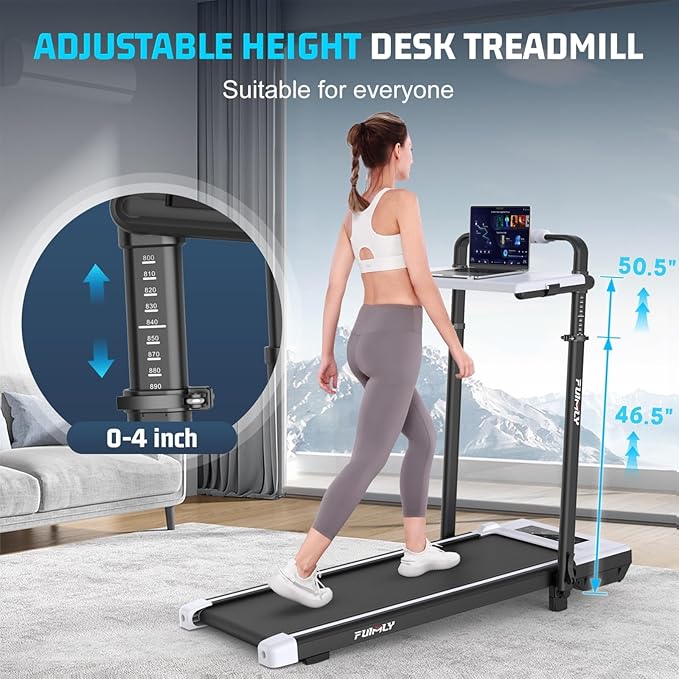 Walking Pad Treadmill with Desk Workstation, 10% Incline Foldable Treadmill with Handrail, 300lbs Capacity, 3 Control Methods, 8 in 1 Folding Treadmills for Home Office-StrideForce Fitness