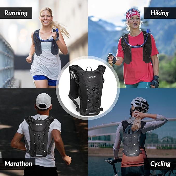 Lightweight Hydration Backpack for Women & Men, Small Running Backpack, Hiking Backpack with 2L Water Bladder Running Vest for Hiking Cycling Running Biking Black-StrideForce Fitness