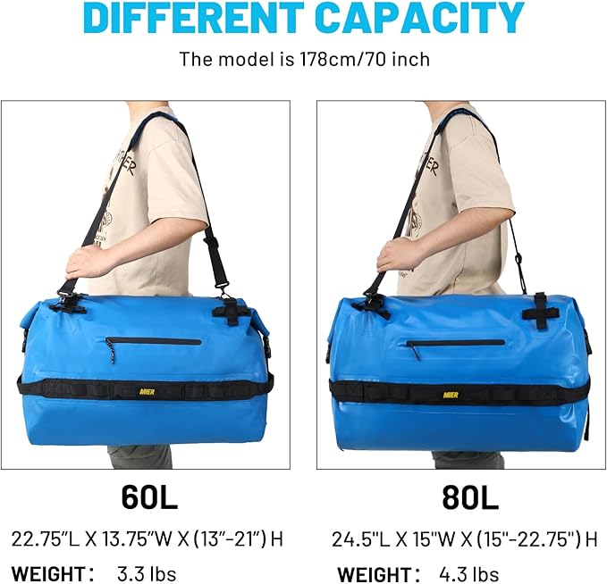 MIER Large Waterproof Duffel Bag Rolltop Dry Backpack Duffle Bags for Kayaking, Rafting, Boating, Swimming, Camping, Travel, Gym, Beach, 60L/80L-StrideForce Fitness