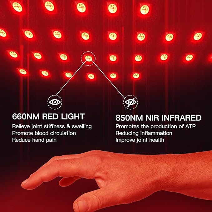 Wireless Red Light Therapy Glove for Hands – 660nm & 850nm Near-Infrared | Pain Relief for Arthritis, Carpal Tunnel, Sore Muscles | 30 LEDs + Built-in Gentle Heating Wires | Breathable | Auto Shut-Off-StrideForce Fitness