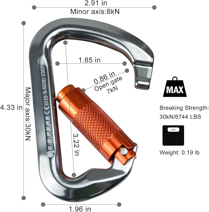 SEPEAK UIAA 30kN Climbing Carabiner Clips, Professional Heavy Duty Twist Locking Carabiners for Climbing,Mountaineering, Rappelling, Camping, Hiking, Swings, Large D Ring Hooks-StrideForce Fitness