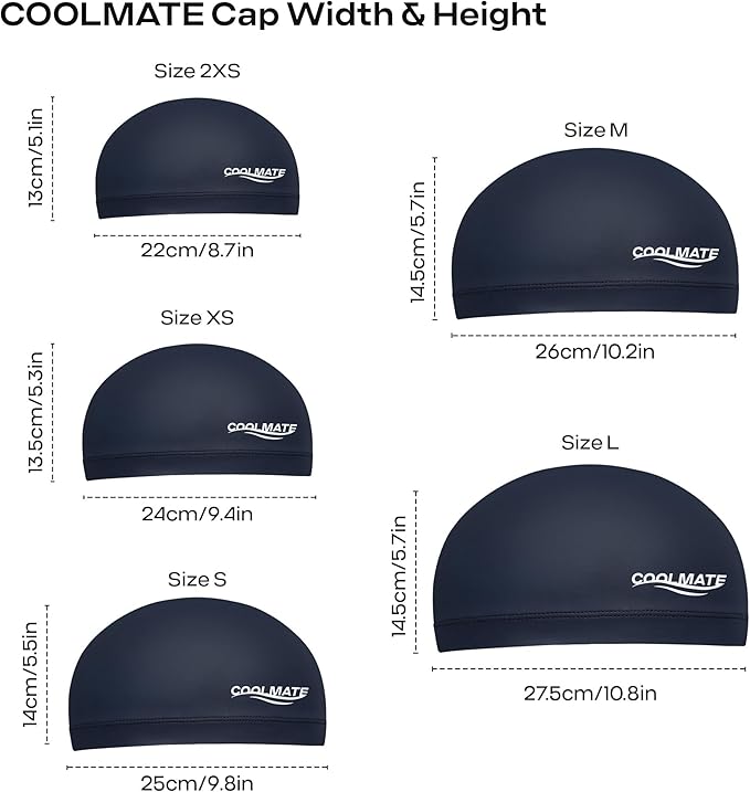 COOLMATE Fabric Swim Cap for Adult Women Men Kid 3 4 6 8 14 16, Silicone Water Resistant Layer, Cloth Swim Cap Gifts for Swimmers, Lightweight for Pool, Lap Swimming (1 pc)-StrideForce Fitness