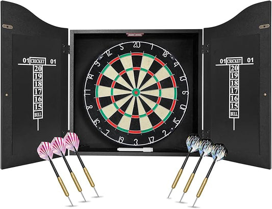 Bristle Dart Board Set, Professional Dart Board 18" with 6pcs 18g Darts Outdoor Dartboard Set, Compressed Sisal Metal Wire Board with Rotating Number Ring-StrideForce Fitness