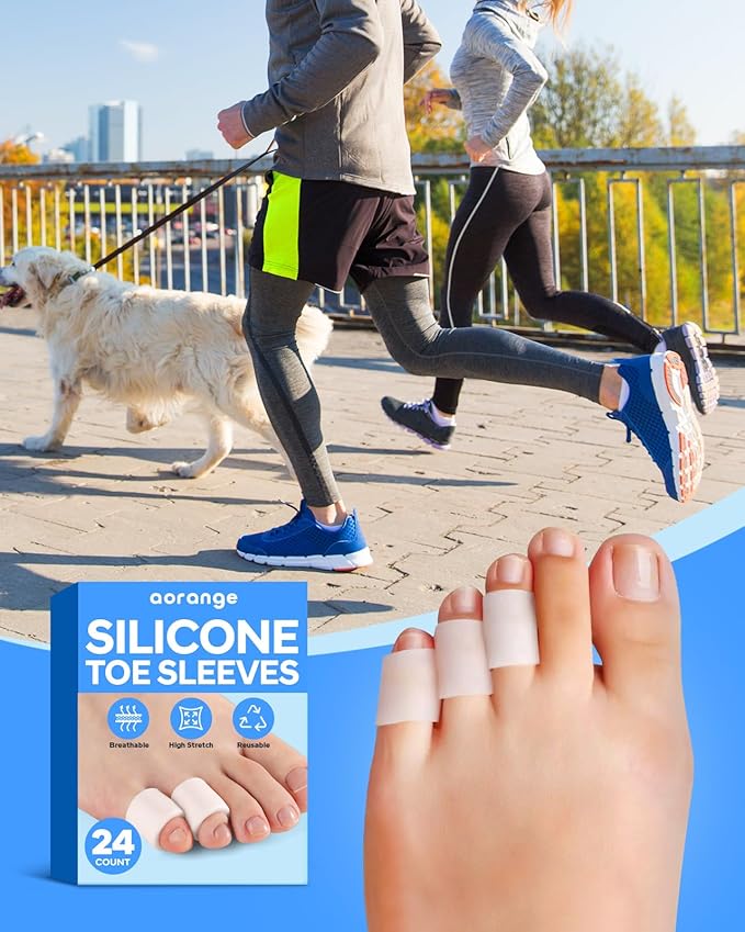 Silicone Toe Sleeves (24 Count), Pain Relief Pinky Toe Protector, Corn Protectors for Toes, Corn Pads for Pinky Toe, Gel Toe Protector for Bunion Blisters, Corns, Hammer Toes, Toenails Loss-StrideForce Fitness