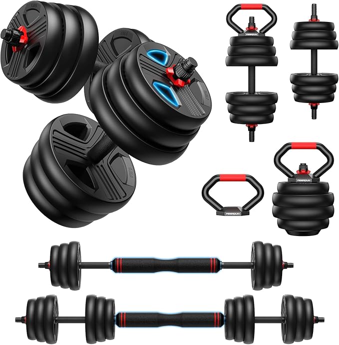 Adjustable dumbbell set,20/35/45/55/70/90lbs Free Weights set with upgraded nut, 4 in 1 Weight Set Used as Kettlebells, Barbell, Push up Stand, Fitness Exercise for Home Gym Suitable Men/Women-StrideForce Fitness