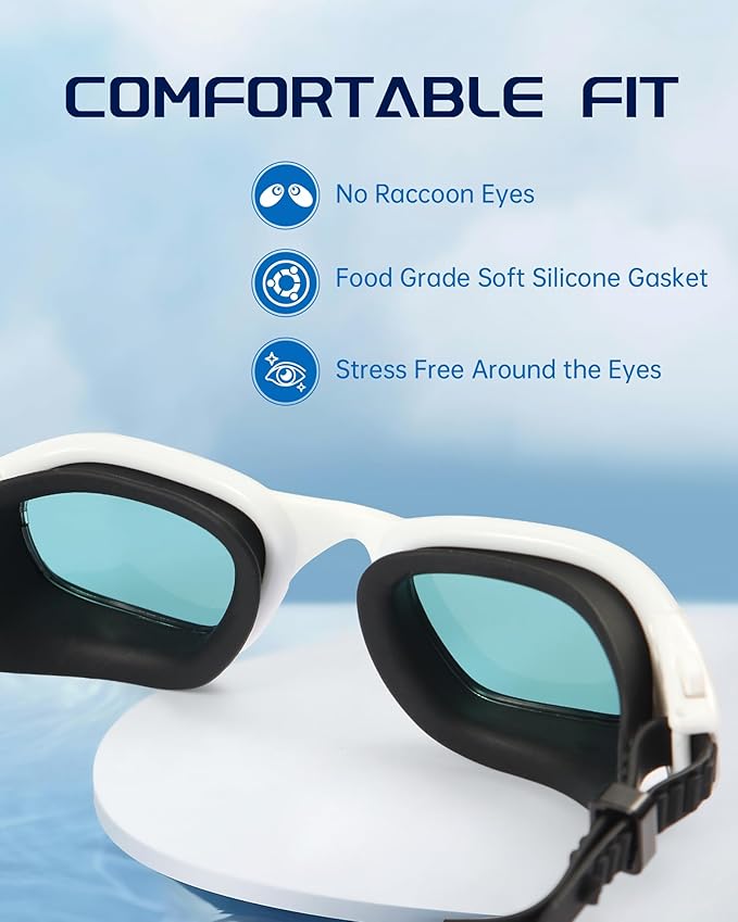 Swim Goggles, Goggles Adult with Swimming Cap, Nose Clip & Ear Plugs, UV Protection Anti-Fog Lens and Case for Adult-StrideForce Fitness