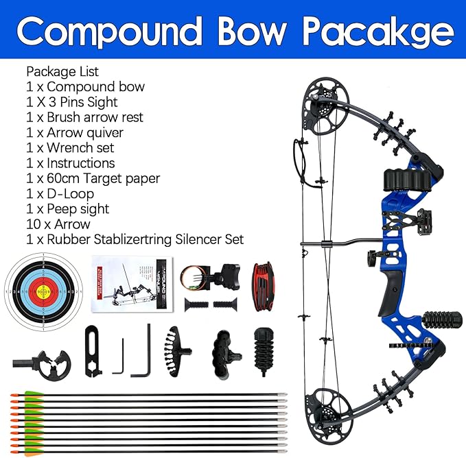 Youth Compound Bow Set 15-45 Lbs for Teens and Beginner, Package with Archery Hunting Equipment, Max Speed 260fps, Adjustable, Right Hand-StrideForce Fitness