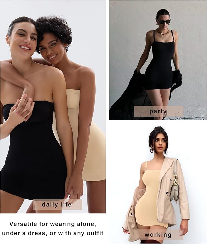 SHAPERX Strapless Shapewear Dress for Women Tummy Control Seamless Full Body Shaper Slip with Removable Straps-StrideForce Fitness