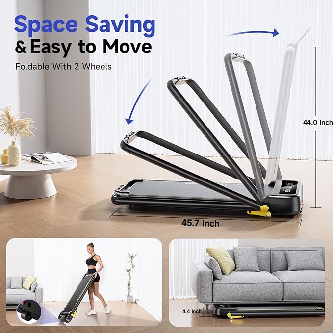 Foldable Treadmill with Incline, Walking Pad with Handle Bar 3 Level Incline, Portable Folding Treadmills for Home/Office 300 Lbs Capacity, Quiet Desk Treadmill with Remote Control & APP-StrideForce Fitness